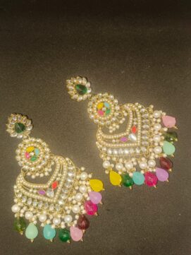 Jadau Kundan Chandbali Earrings Multi