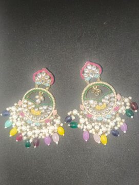 Kundan Chandbali Stone And Beads Earrings