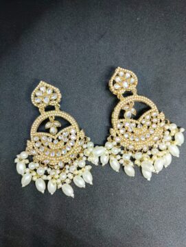 Kundan Chandbali Stone And Beads Earrings